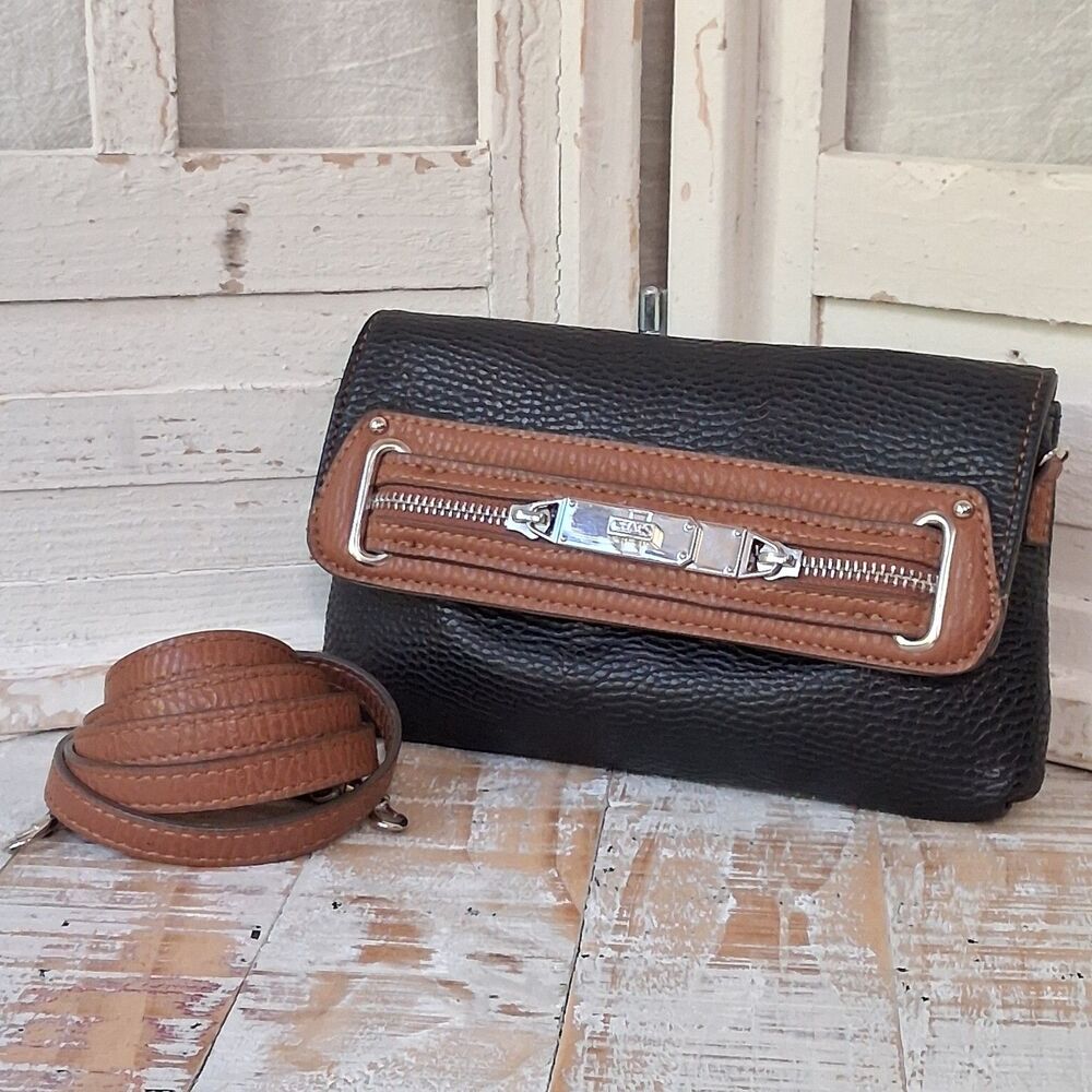 Chaps Colorblock Pebble Vegan Leather Crossbody Bag Small Two Tone Purse Pockets